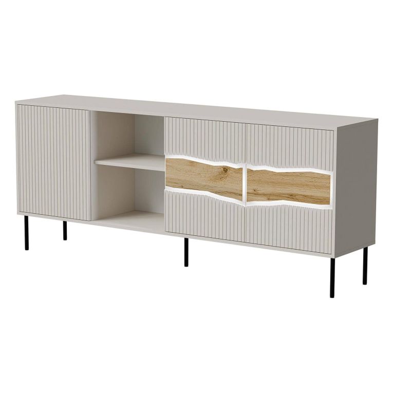 Credenza Mestrino, 190x40 h80 cm, Beige e Rovere Nodi