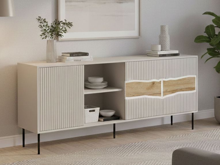 Credenza Mestrino, 190x40 h80 cm, Beige e Rovere Nodi