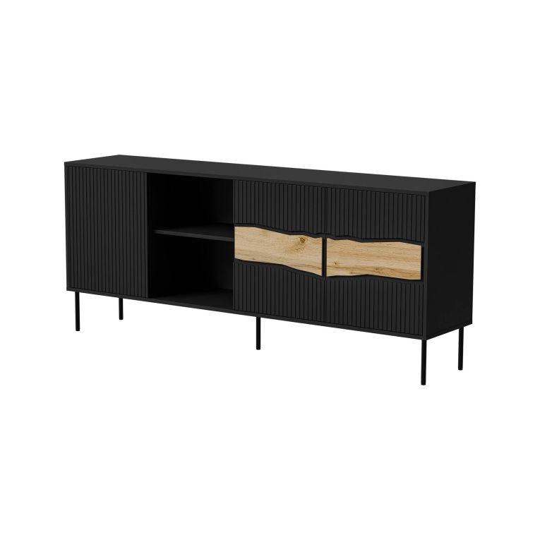 Credenza Mestrino, 190x40 h80 cm, Nero e Rovere Nodi