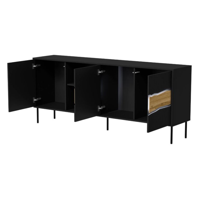 Credenza Mestrino, 190x40 h80 cm, Nero e Rovere Nodi