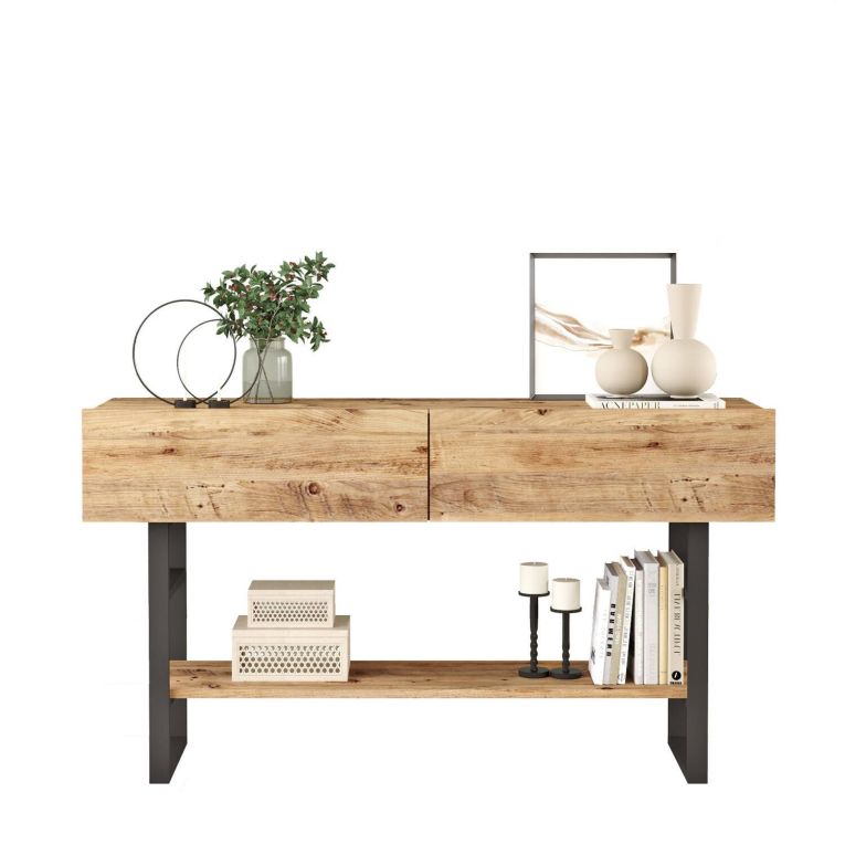 Credenza Minerva, Buffet da soggiorno, Madia da salotto, Dispensa da cucina, 139x43 h76 cm, Quercia
