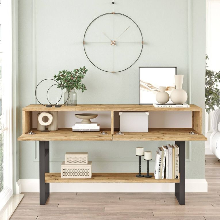 Credenza Minerva, Buffet da soggiorno, Madia da salotto, Dispensa da cucina, 139x43 h76 cm, Quercia
