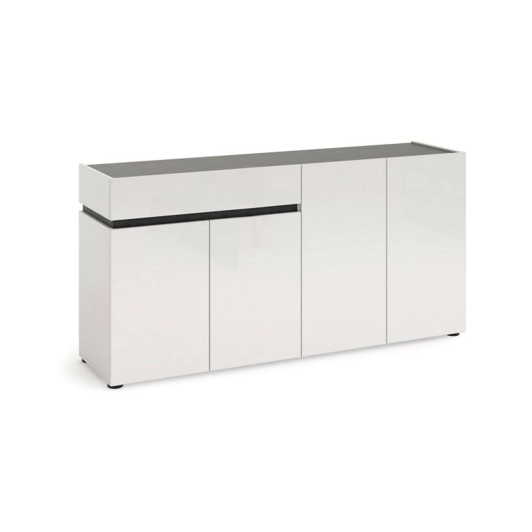 Credenza Monrovia, Buffet da soggiorno, Madia da salotto, Dispensa da cucina, Made in Italy, 160x42h80 cm, Bianco lucido e Antracite