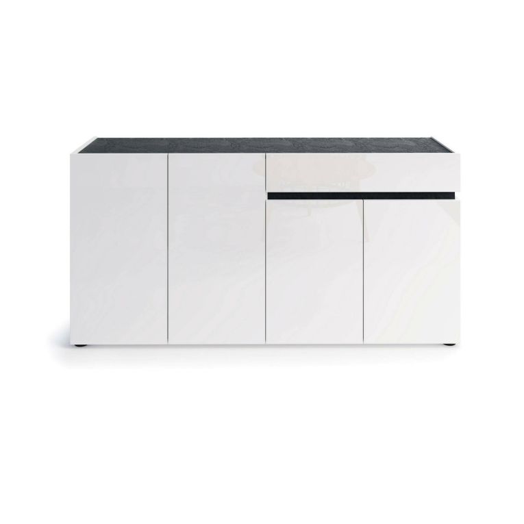 Credenza Monrovia, Buffet da soggiorno, Madia da salotto, Dispensa da cucina, Made in Italy, 160x42h80 cm, Bianco lucido e Antracite