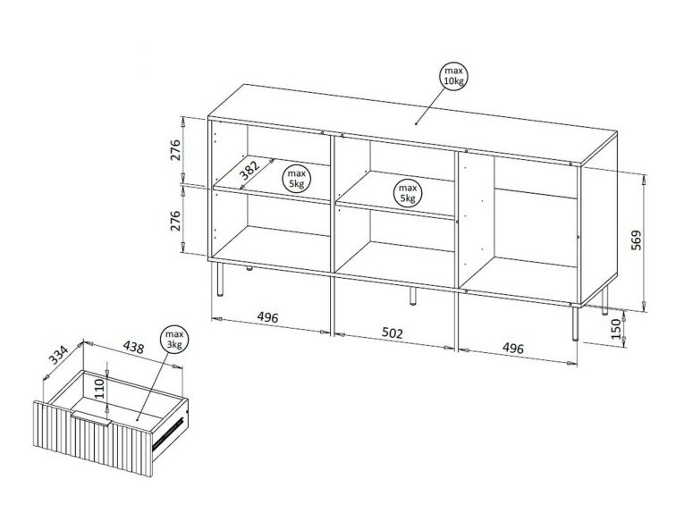 Credenza Monzuno, 156x42 h75 cm, Noce e Beige