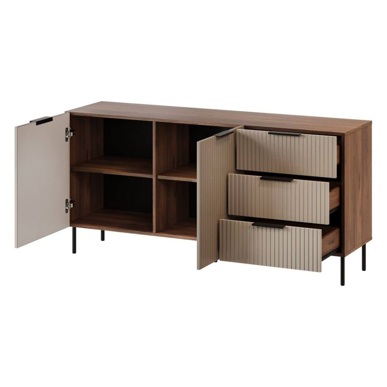 Credenza Monzuno, 156x42 h75 cm, Noce e Beige