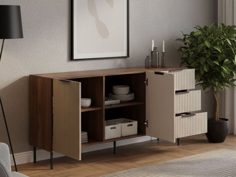 Credenza Monzuno, 156x42 h75 cm, Noce e Beige