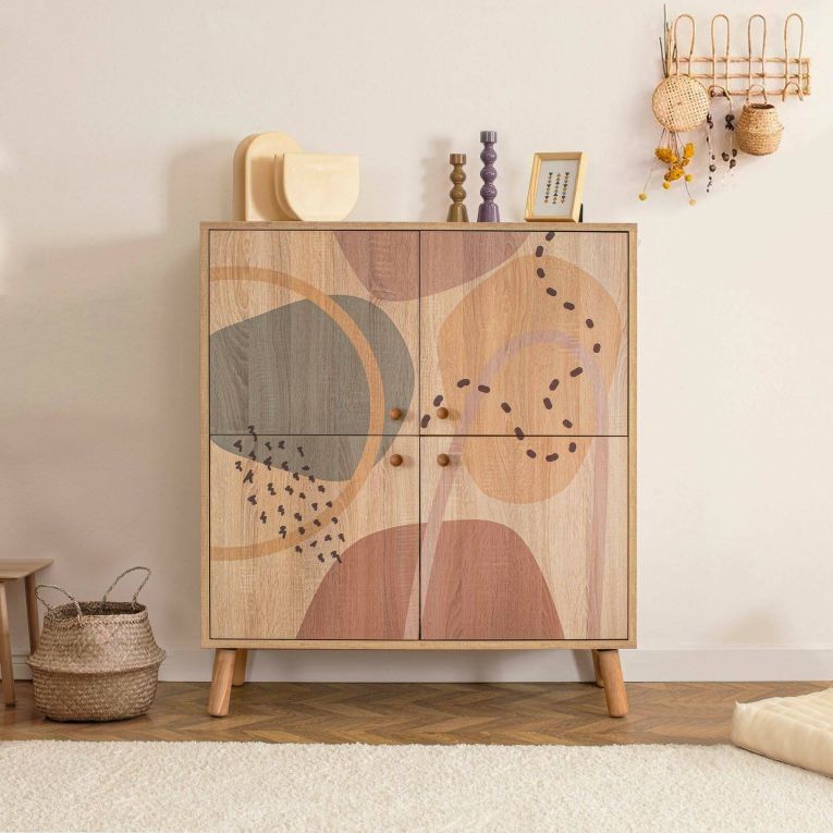 Credenza multicolore chic 95x36x111h cm 4 ante - Agyemang
