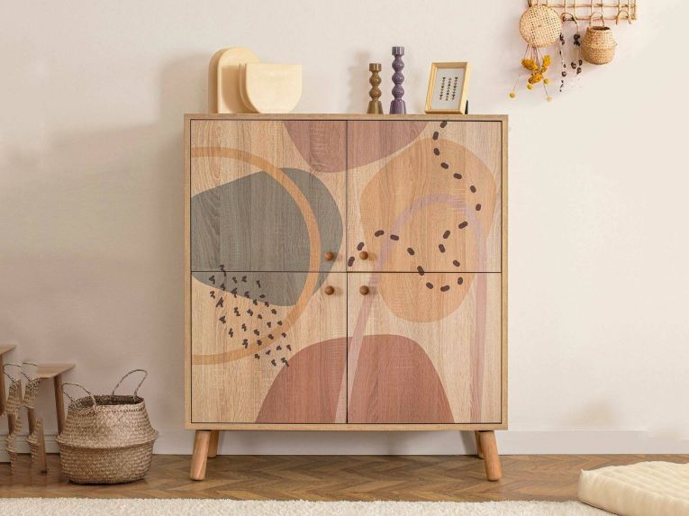 Credenza multicolore chic 95x36x111h cm 4 ante - Agyemang