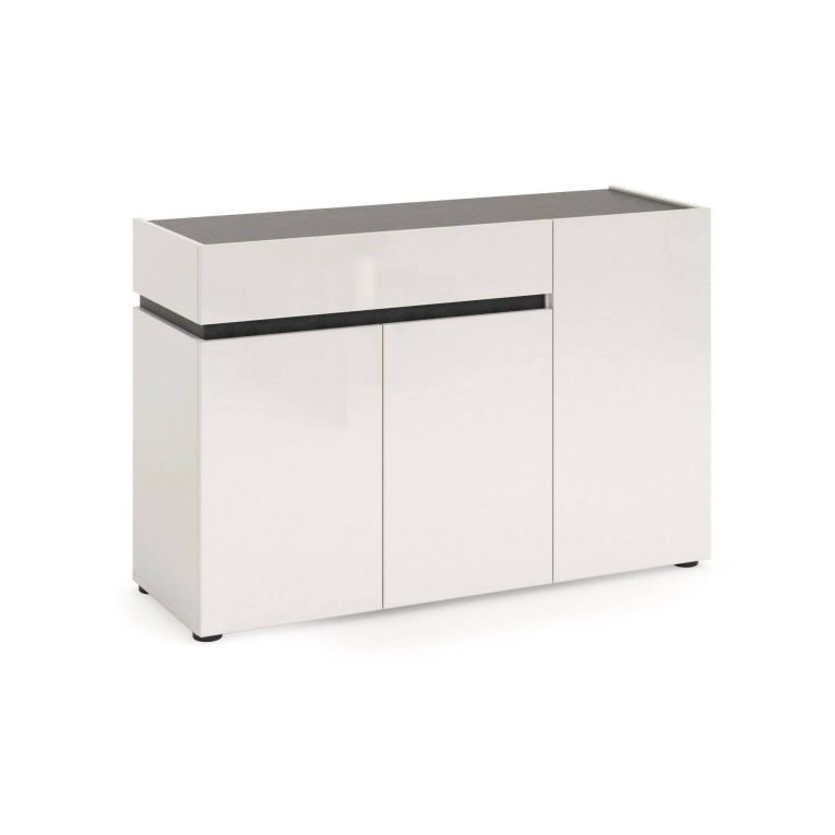 Credenza Nairobi, Buffet da soggiorno, Madia da salotto, Dispensa da cucina, Made in Italy, 120x42h80 cm, Bianco lucido e Antracite