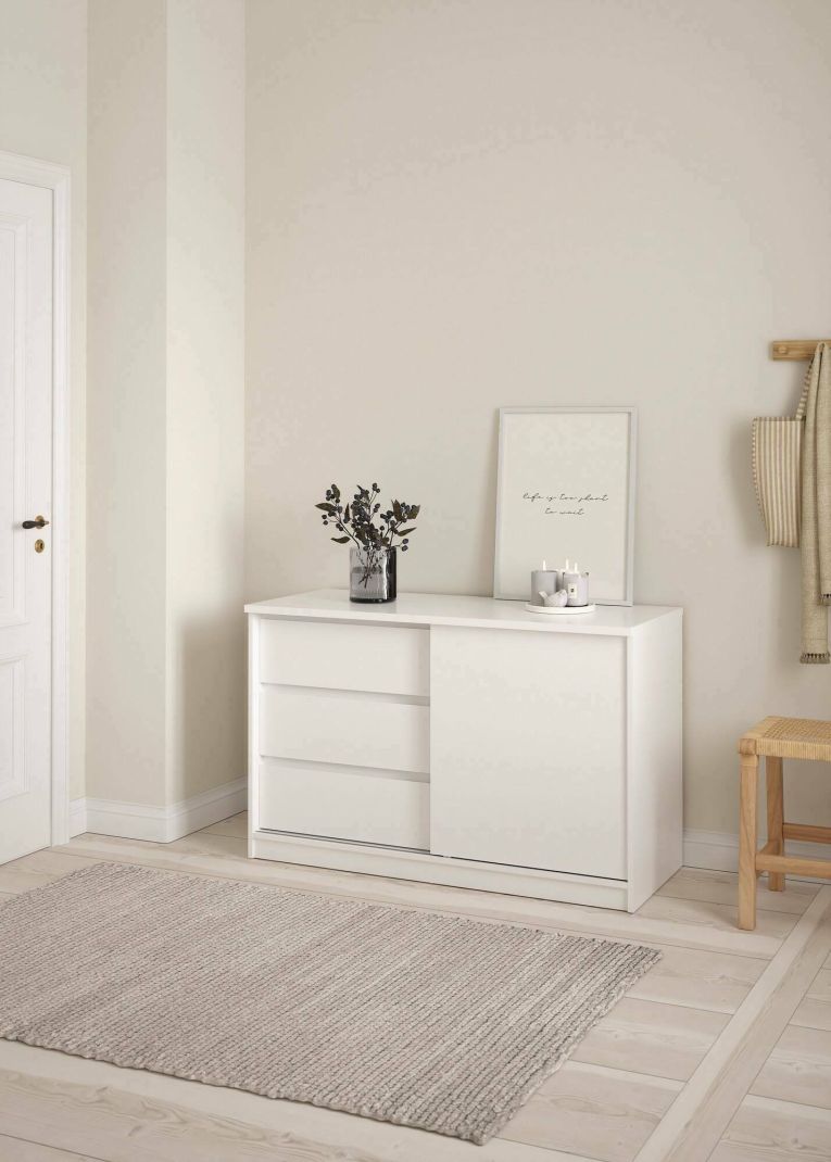 Credenza Nathalie, Buffet da soggiorno, Madia da salotto, Dispensa da cucina, 50x119 h76 cm, Bianco
