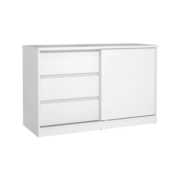 Credenza Nathalie, Buffet da soggiorno, Madia da salotto, Dispensa da cucina, 50x119 h76 cm, Bianco