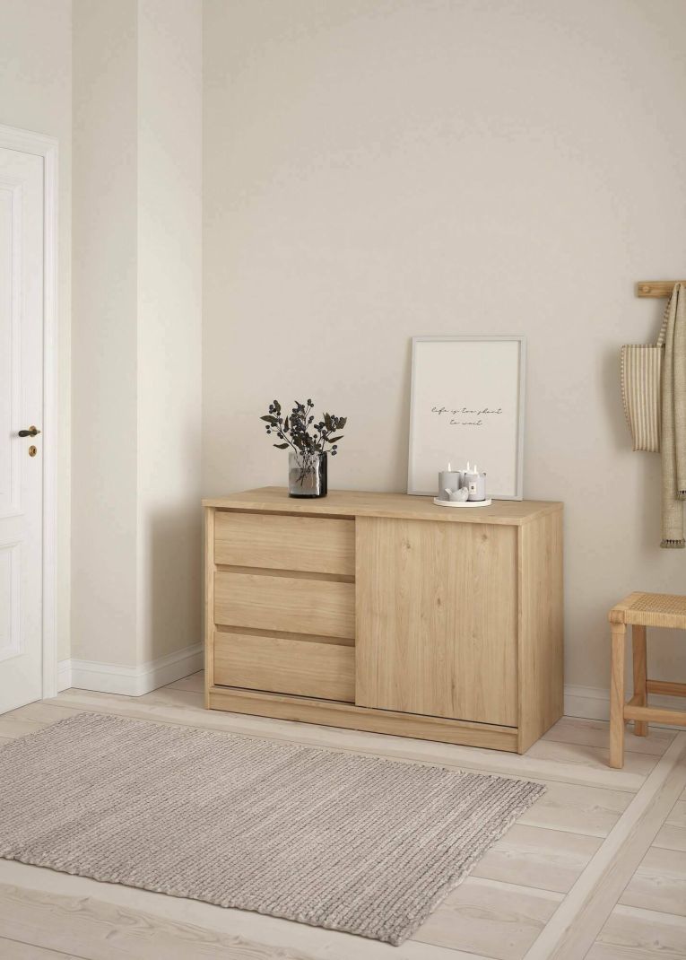Credenza Nathalie, Buffet da soggiorno, Madia da salotto, Dispensa da cucina, 50x119 h76 cm, Rovere