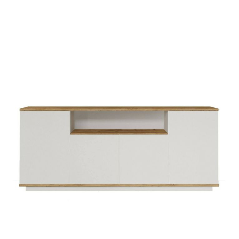 Credenza Nekkar, Buffet da soggiorno, Madia da salotto, Dispensa moderna da cucina, 180x45h75 cm, Quercia e Bianco