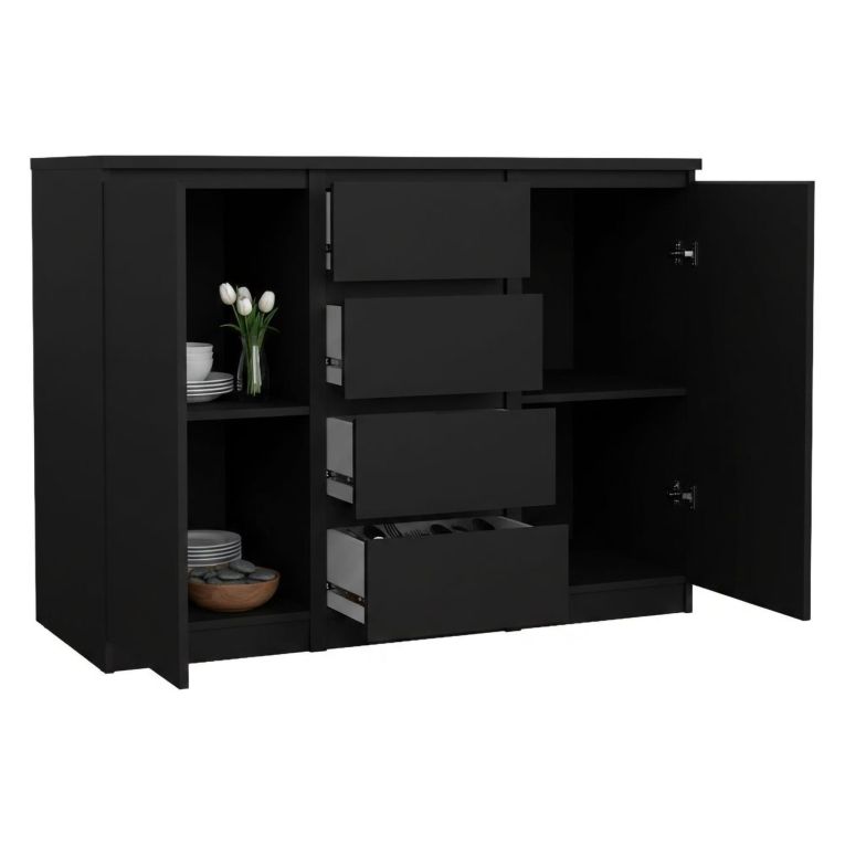 Credenza nera 120x50x90h cm 2 ante e 4 cassetti - Angelika