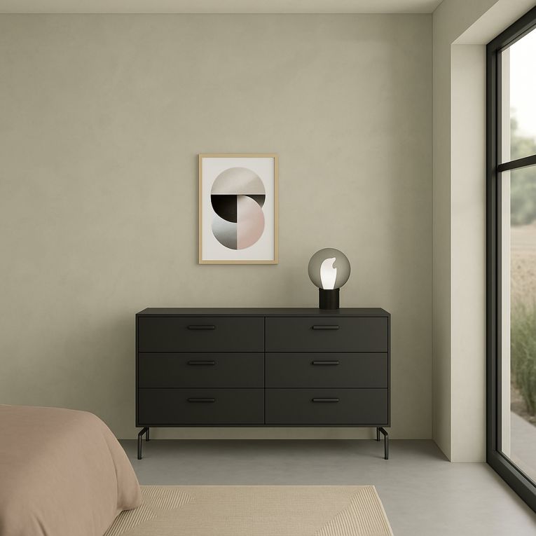 Credenza nera 138x39x76h cm 6 cassetti - Begawan