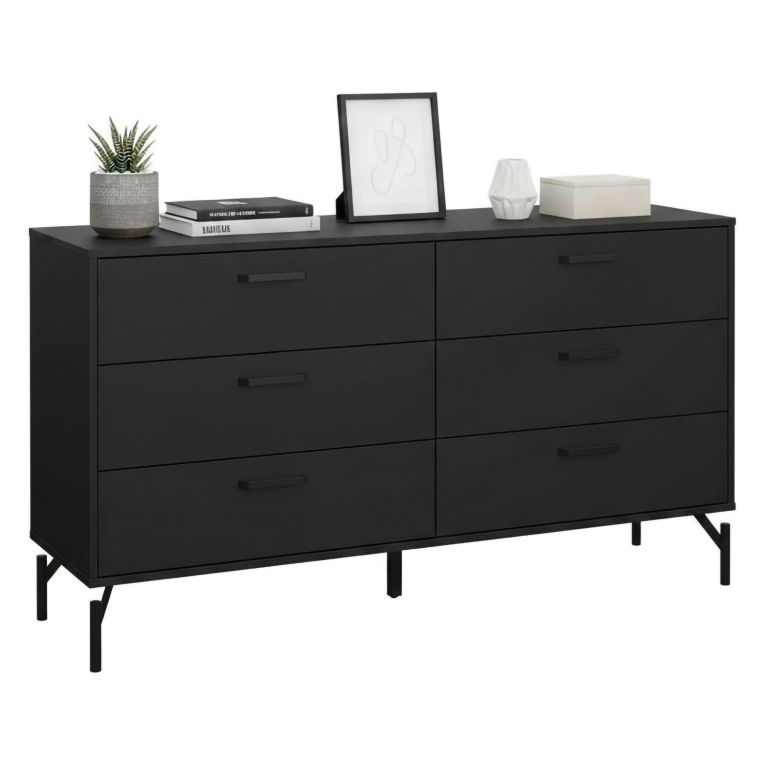 Credenza nera 138x39x76h cm 6 cassetti - Begawan