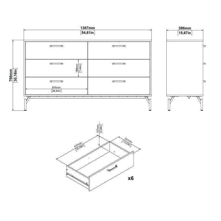 Credenza nera 138x39x76h cm 6 cassetti - Begawan