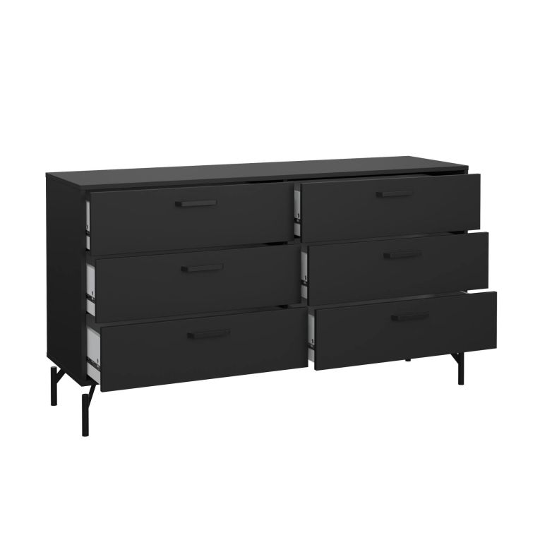 Credenza nera 138x39x76h cm 6 cassetti - Begawan