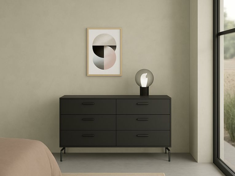 Credenza nera 138x39x76h cm 6 cassetti - Begawan