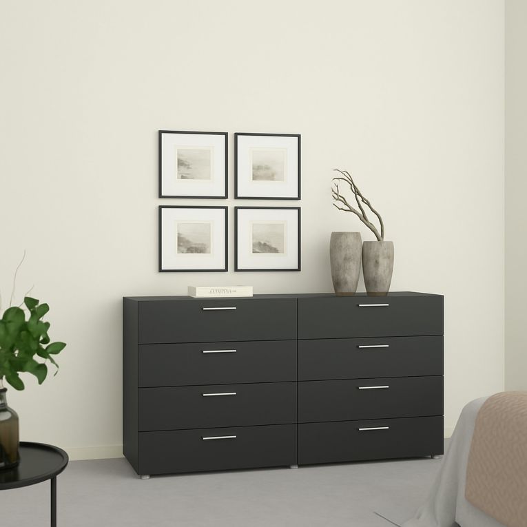 Credenza nera 140x40x81h cm 8 cassetti - Urduja