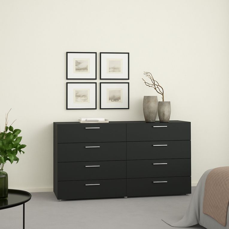 Credenza nera 140x40x82h cm 8 cassetti - Aligon