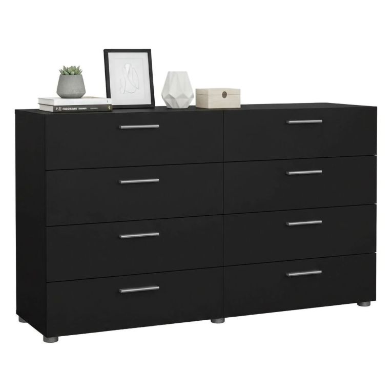 Credenza nera 140x40x82h cm 8 cassetti - Aligon