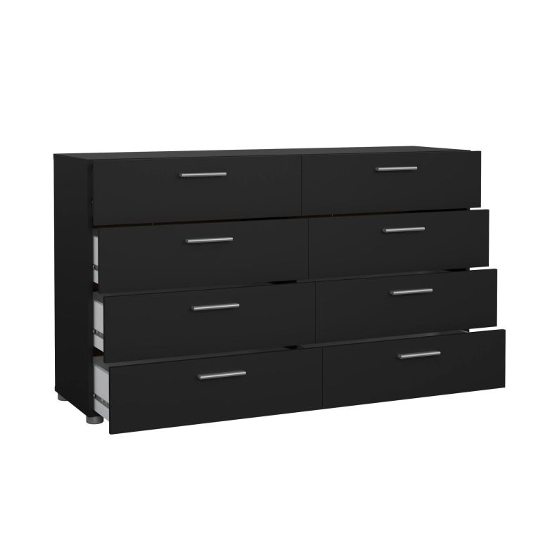 Credenza nera 140x40x82h cm 8 cassetti - Aligon