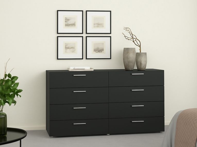 Credenza nera 140x40x82h cm 8 cassetti - Aligon
