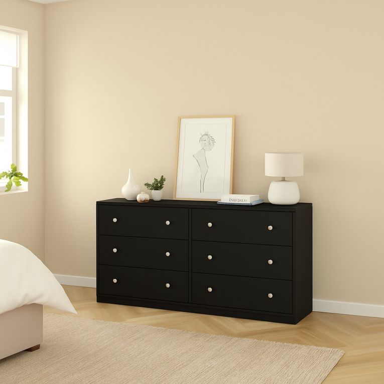 Credenza nera 143x30x68h cm 6 cassetti - Rick