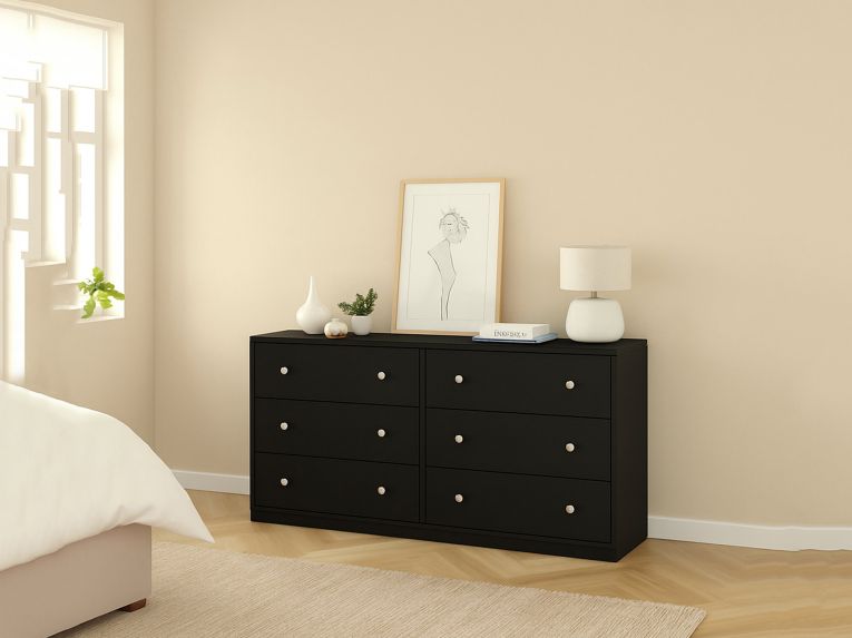 Credenza nera 143x30x68h cm 6 cassetti - Rick