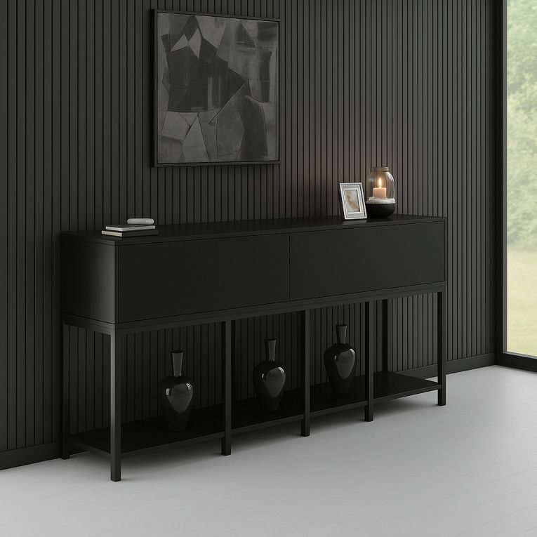 Credenza nera 150x30x80h cm 2 ante - Basilia