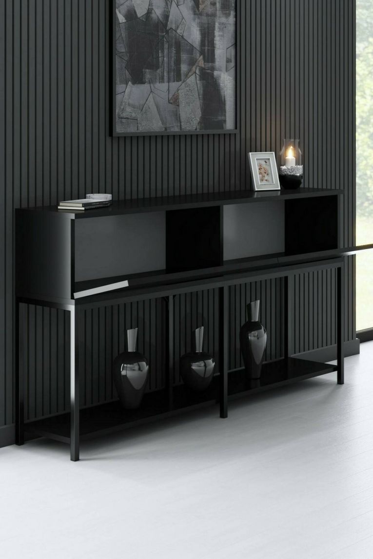 Credenza nera 150x30x80h cm 2 ante - Basilia