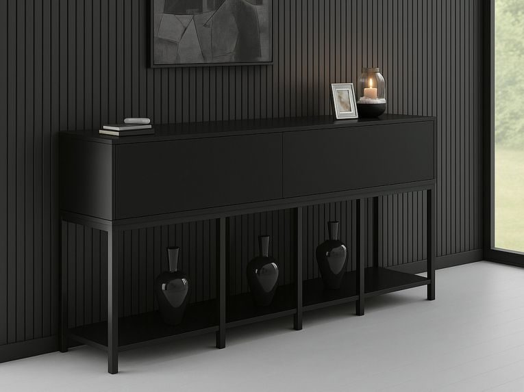 Credenza nera 150x30x80h cm 2 ante - Basilia