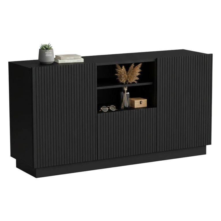 Credenza nera 150x40x78h cm 2 ante e 1 cassetto - Serchio