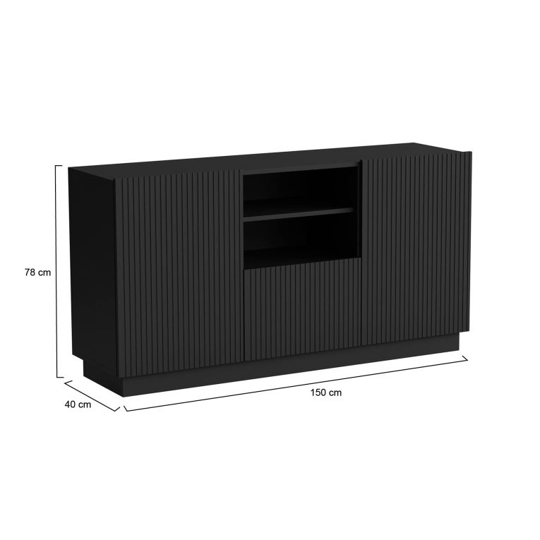 Credenza nera 150x40x78h cm 2 ante e 1 cassetto - Serchio