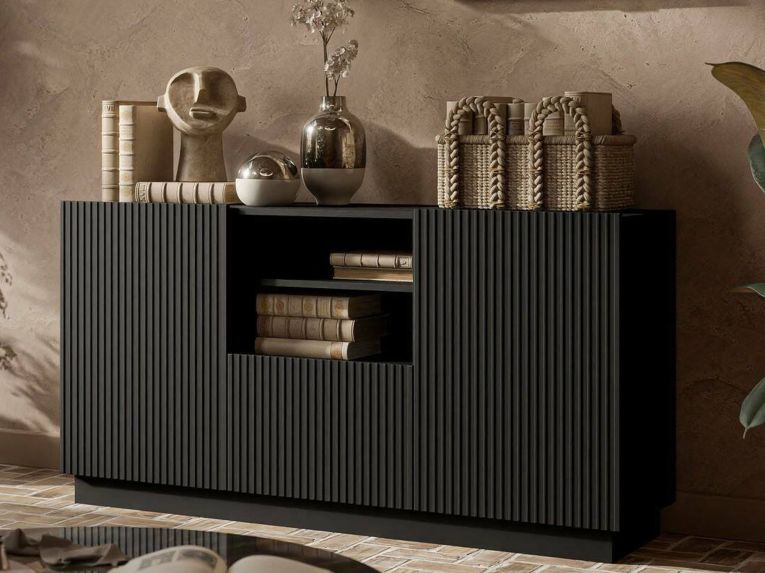 Credenza nera 150x40x78h cm 2 ante e 1 cassetto - Serchio