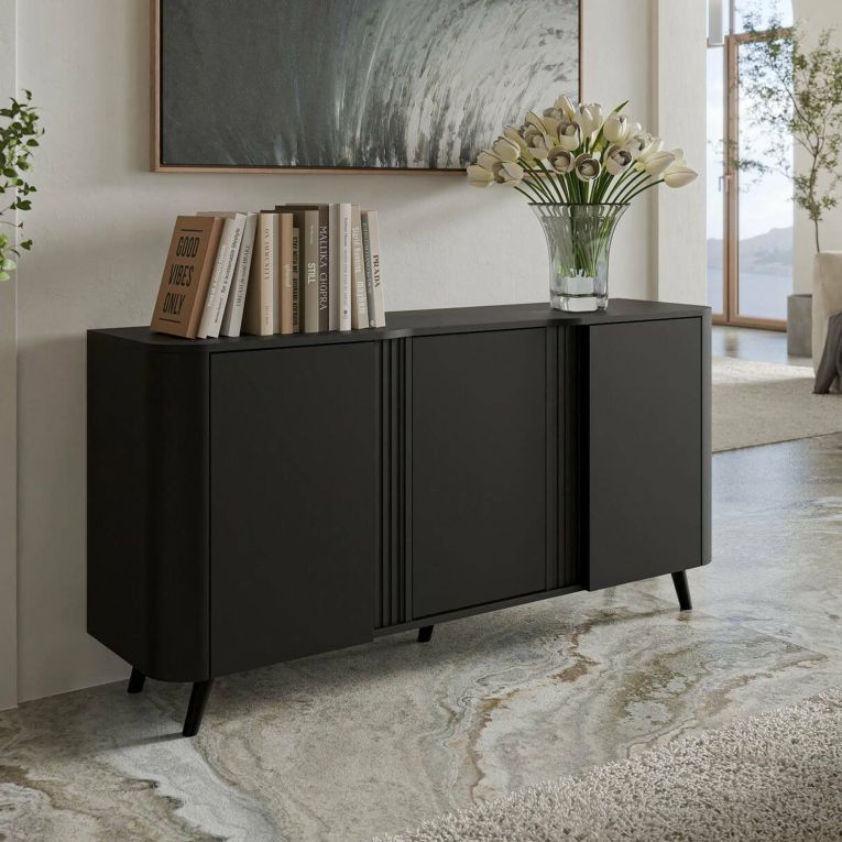 Credenza nera 150x42x70h cm 3 ante - Loreo