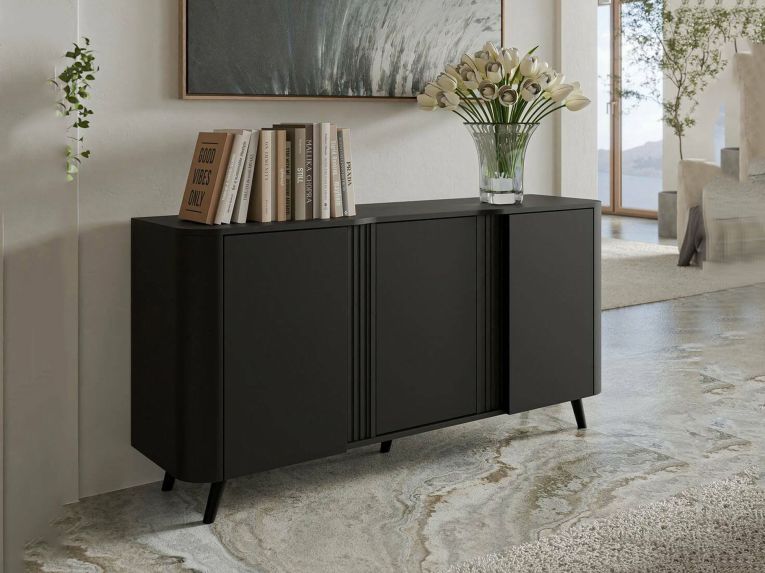 Credenza nera 150x42x70h cm 3 ante - Loreo