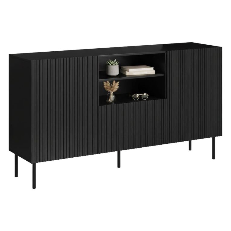 Credenza nera 150x42x82h cm 2 ante e 1 cassetto - Malo