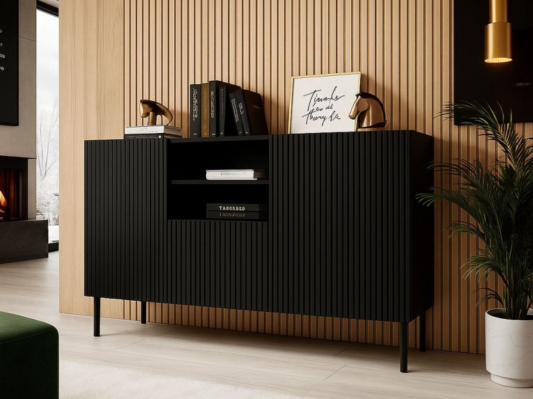 Credenza nera 150x42x82h cm 2 ante e 1 cassetto - Malo