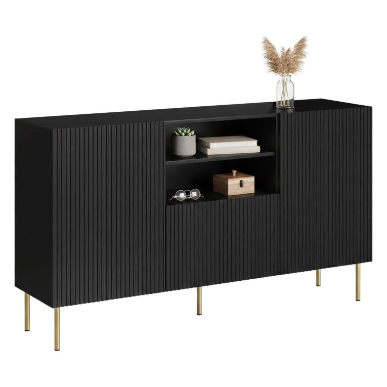 Credenza nera 150x42x82h cm 2 ante e 1 cassetto - Stornara