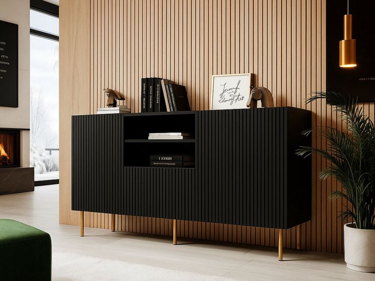 Credenza nera 150x42x82h cm 2 ante e 1 cassetto - Stornara