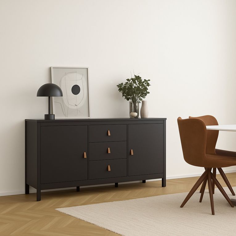 Credenza nera 151x38x79h cm 2 ante e 3 cassetti - Whitney