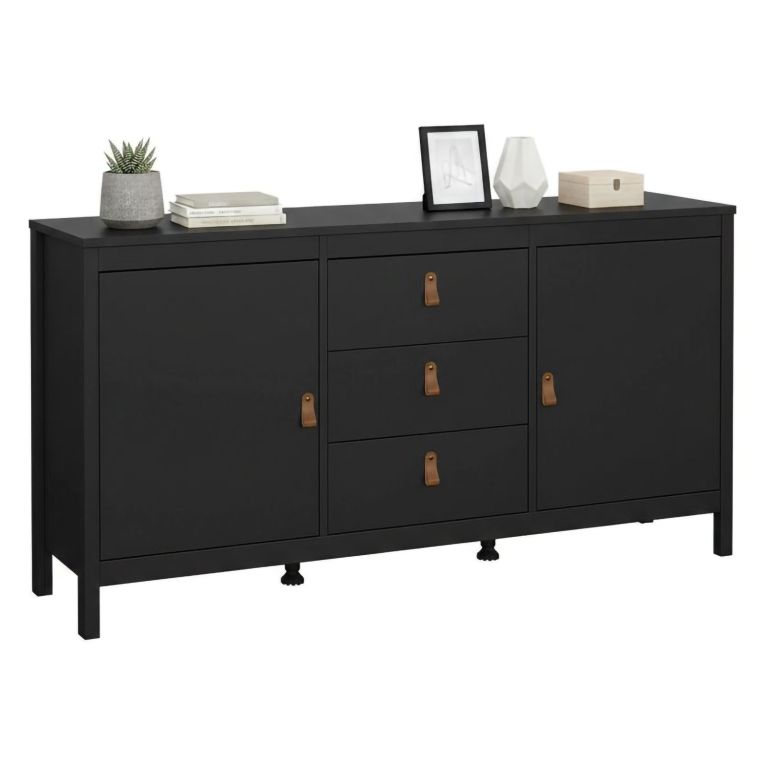 Credenza nera 151x38x79h cm 2 ante e 3 cassetti - Whitney