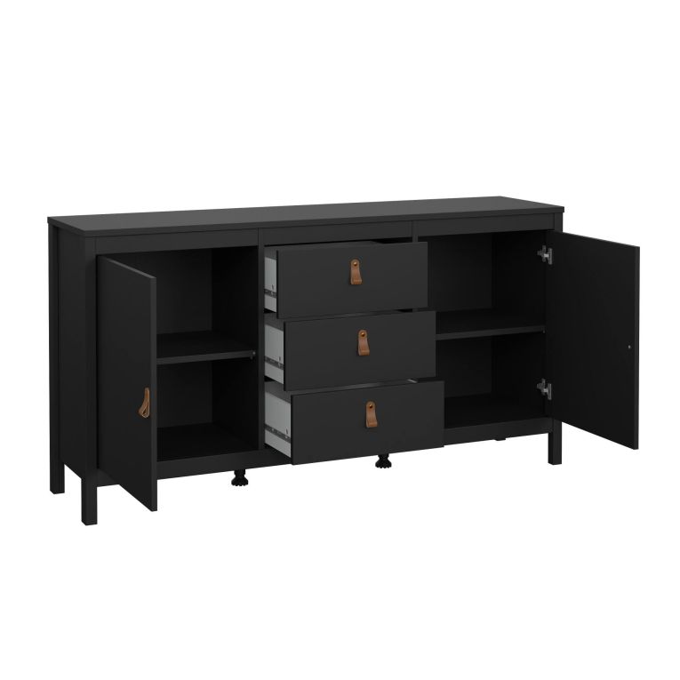 Credenza nera 151x38x79h cm 2 ante e 3 cassetti - Whitney