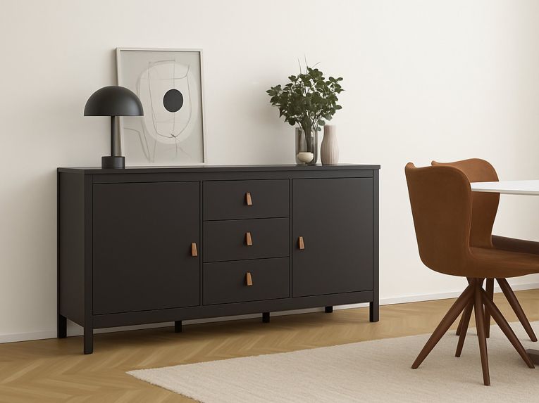 Credenza nera 151x38x79h cm 2 ante e 3 cassetti - Whitney