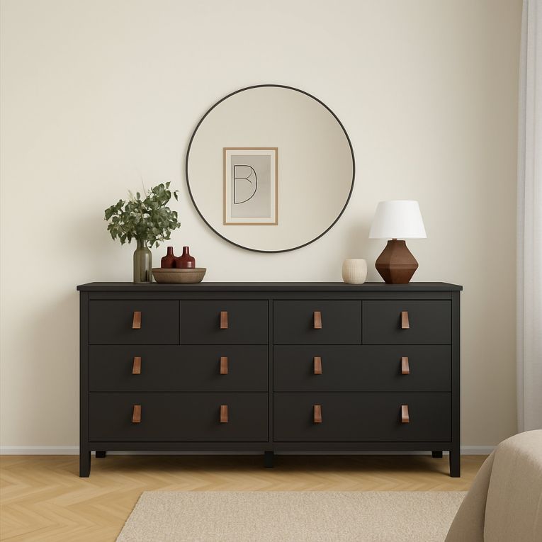 Credenza nera 159x38x79h cm 8 cassetti - Kovsova