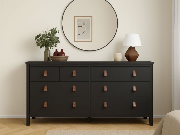 Credenza nera 159x38x79h cm 8 cassetti - Kovsova