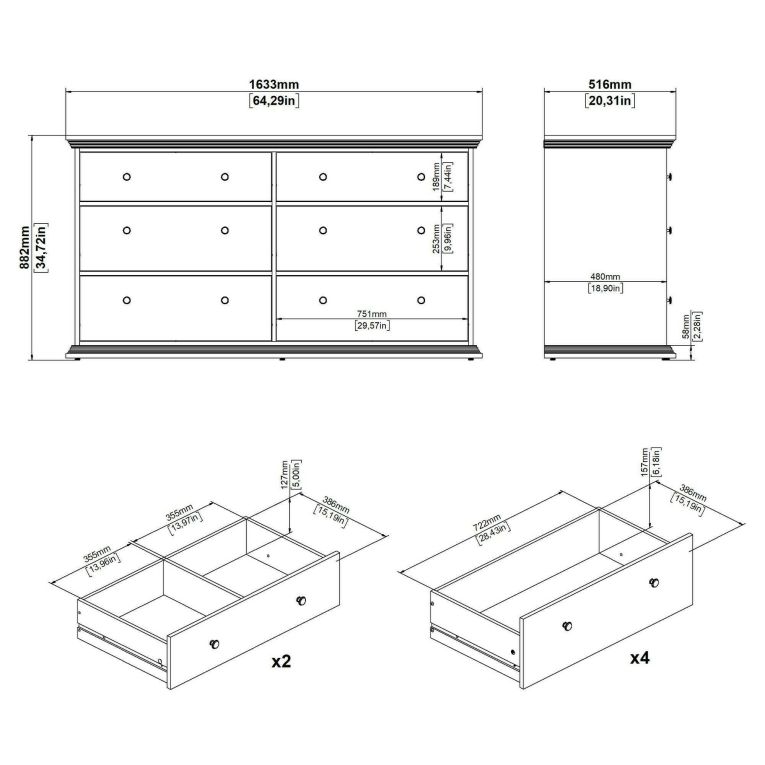 Credenza nera 163x51x88h cm 6 cassetti - Hibaru